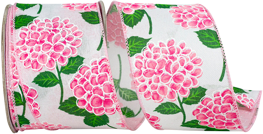 Pink 2-1 2 Inch Hydrangea Bright Linen Wired Edge Ribbon for Wreaths & Bows