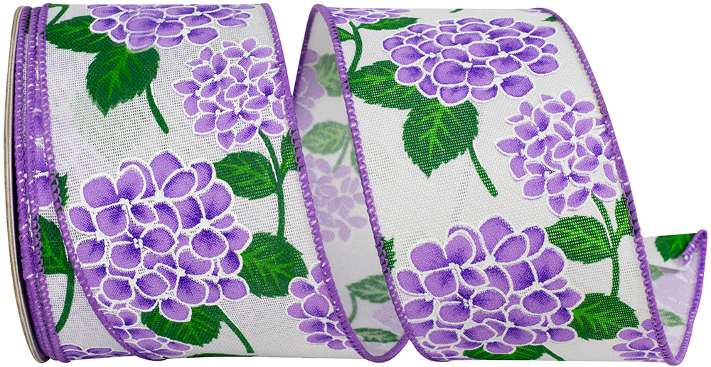 Lavender 2-1 2 Inch Hydrangea Bright Linen Wired Edge Ribbon for Wreaths & Bows