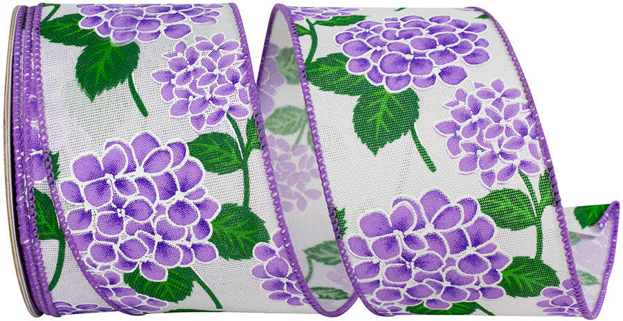 Lavender 2-1 2 Inch Hydrangea Bright Linen Wired Edge Ribbon for Wreaths & Bows