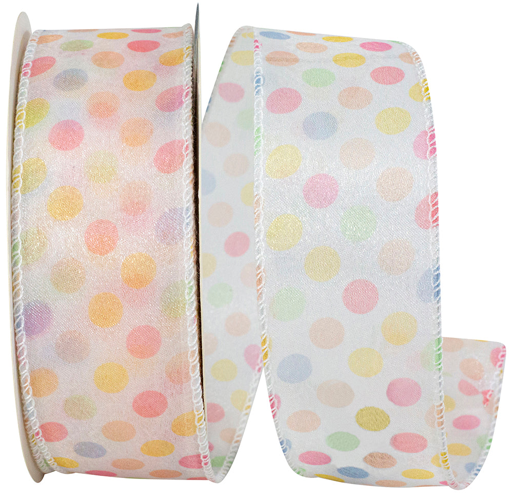 Pink 1-1 2 Inch Multi Color Pastel Dot Sheer Wired Edge Ribbon for Wreaths & Bows