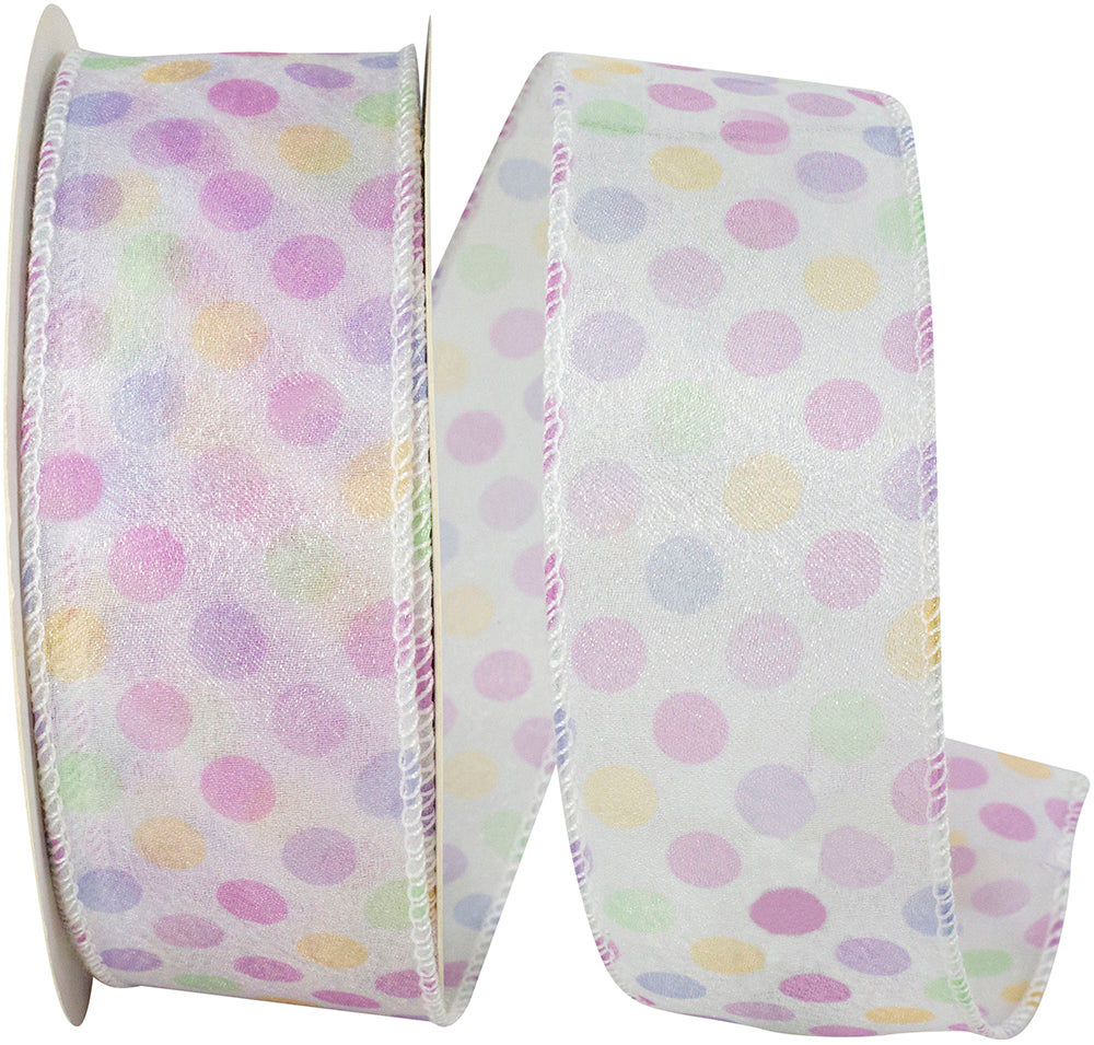 Lavender 1-1 2 Inch Multi Color Pastel Dot Sheer Wired Edge Ribbon for Wreaths & Bows