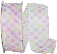 Lavender 1-1 2 Inch Multi Color Pastel Dot Sheer Wired Edge Ribbon for Wreaths & Bows