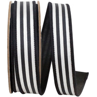 Black 1 Inch Striped Twill Deluxe Dupioni Backed Wired Edge Ribbon for Wreaths & Bows
