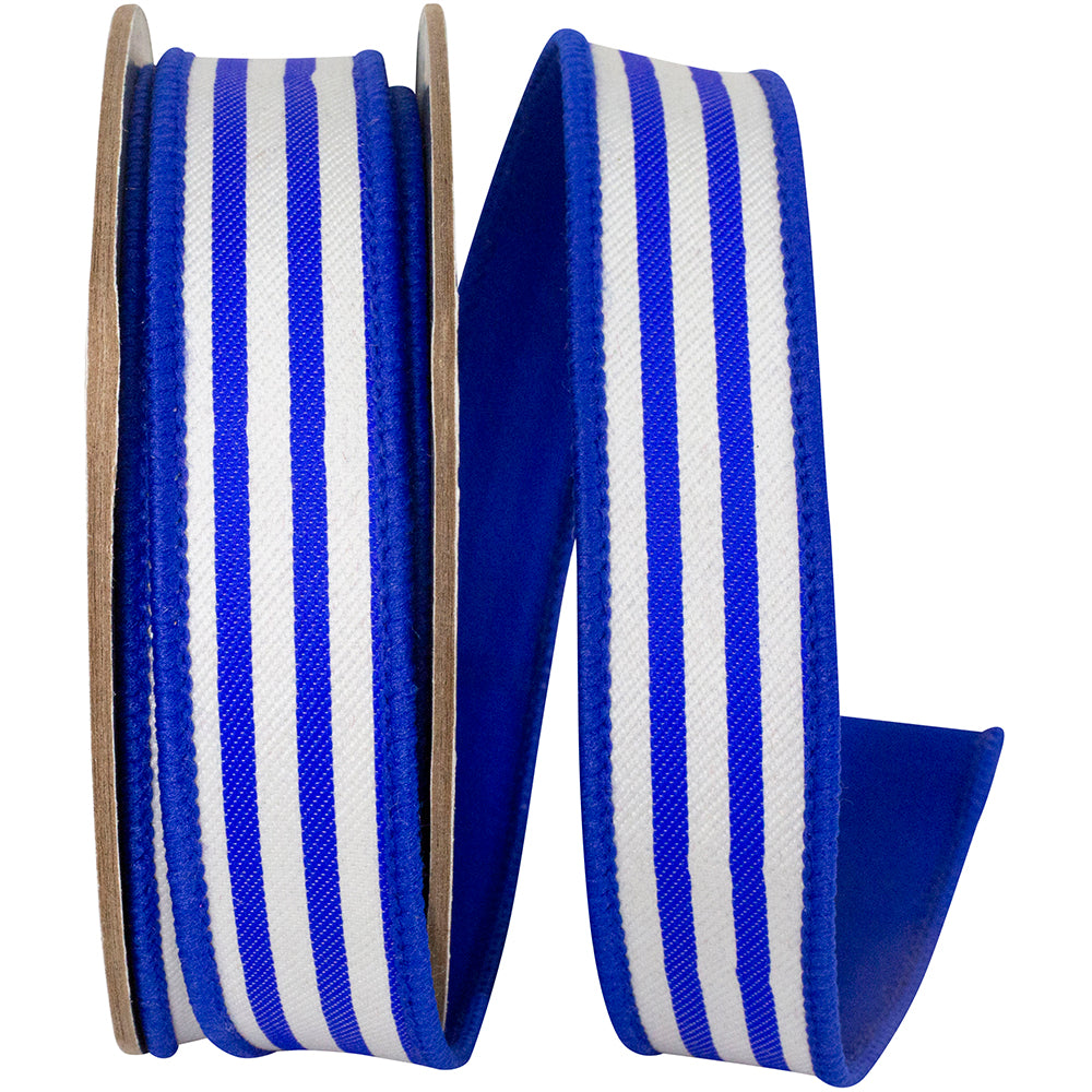 Royal 1 Inch Striped Twill Deluxe Dupioni Backed Wired Edge Ribbon for Wreaths & Bows
