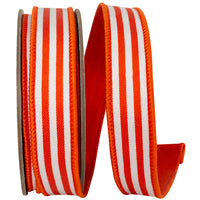Orange 1 Inch Striped Twill Deluxe Dupioni Backed Wired Edge Ribbon for Wreaths & Bows