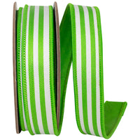 Lime 1 Inch Striped Twill Deluxe Dupioni Backed Wired Edge Ribbon for Wreaths & Bows