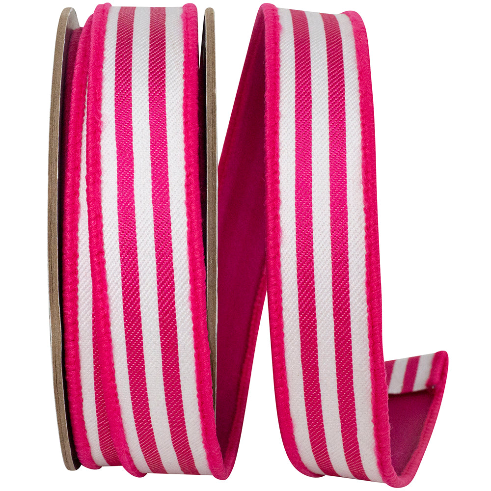 Fuchsia 1 Inch Striped Twill Deluxe Dupioni Backed Wired Edge Ribbon for Wreaths & Bows