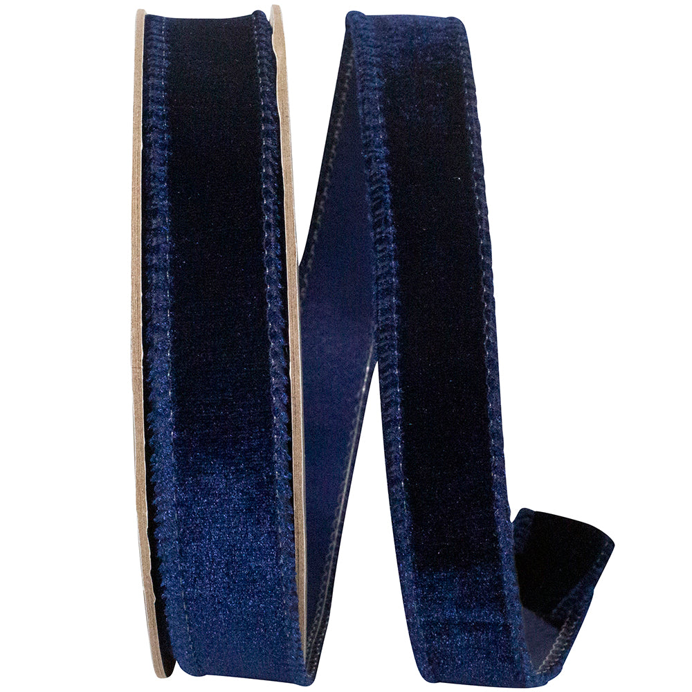 Navy 1 Inch Luxe Plush Velvet Wired Edge Ribbon for Wreaths & Bows