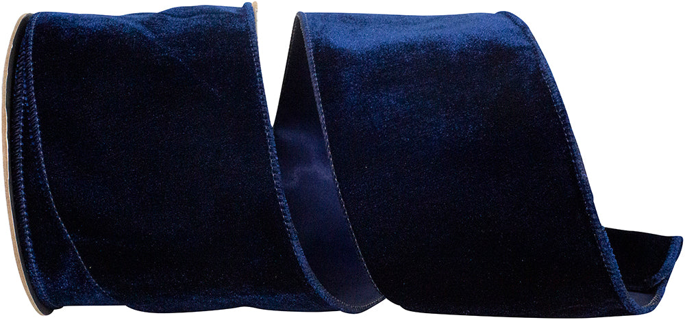 Navy 4 Inch Luxe Plush Velvet Wired Edge Ribbon for Wreaths & Bows
