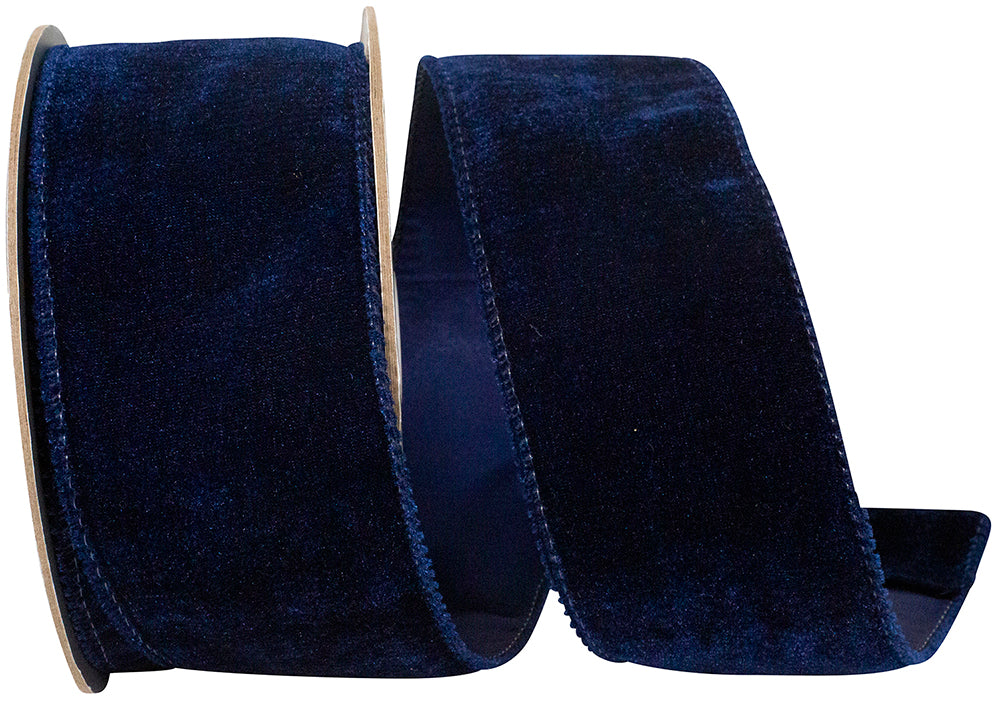 Navy 2-1 2 Inch Luxe Plush Velvet Wired Edge Ribbon for Wreaths & Bows