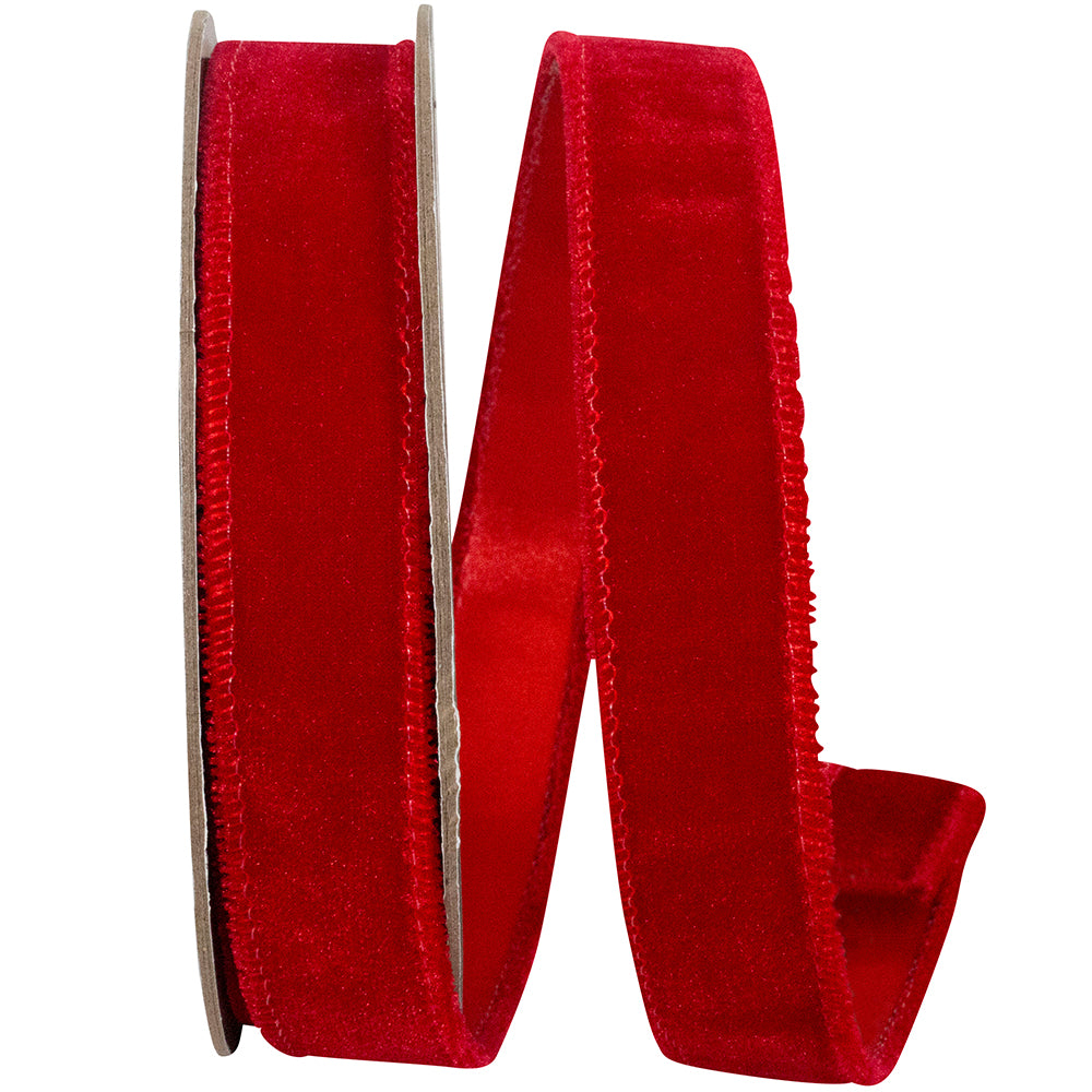 Red 1 Inch Luxe Plush Velvet Wired Edge Ribbon for Wreaths & Bows