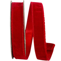 Red 1 Inch Luxe Plush Velvet Wired Edge Ribbon for Wreaths & Bows