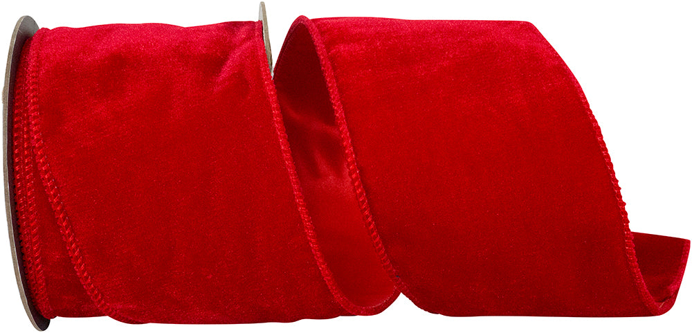Red 4 Inch Luxe Plush Velvet Wired Edge Ribbon for Wreaths & Bows