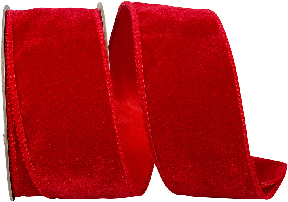 Red 2-1 2 Inch Luxe Plush Velvet Wired Edge Ribbon for Wreaths & Bows