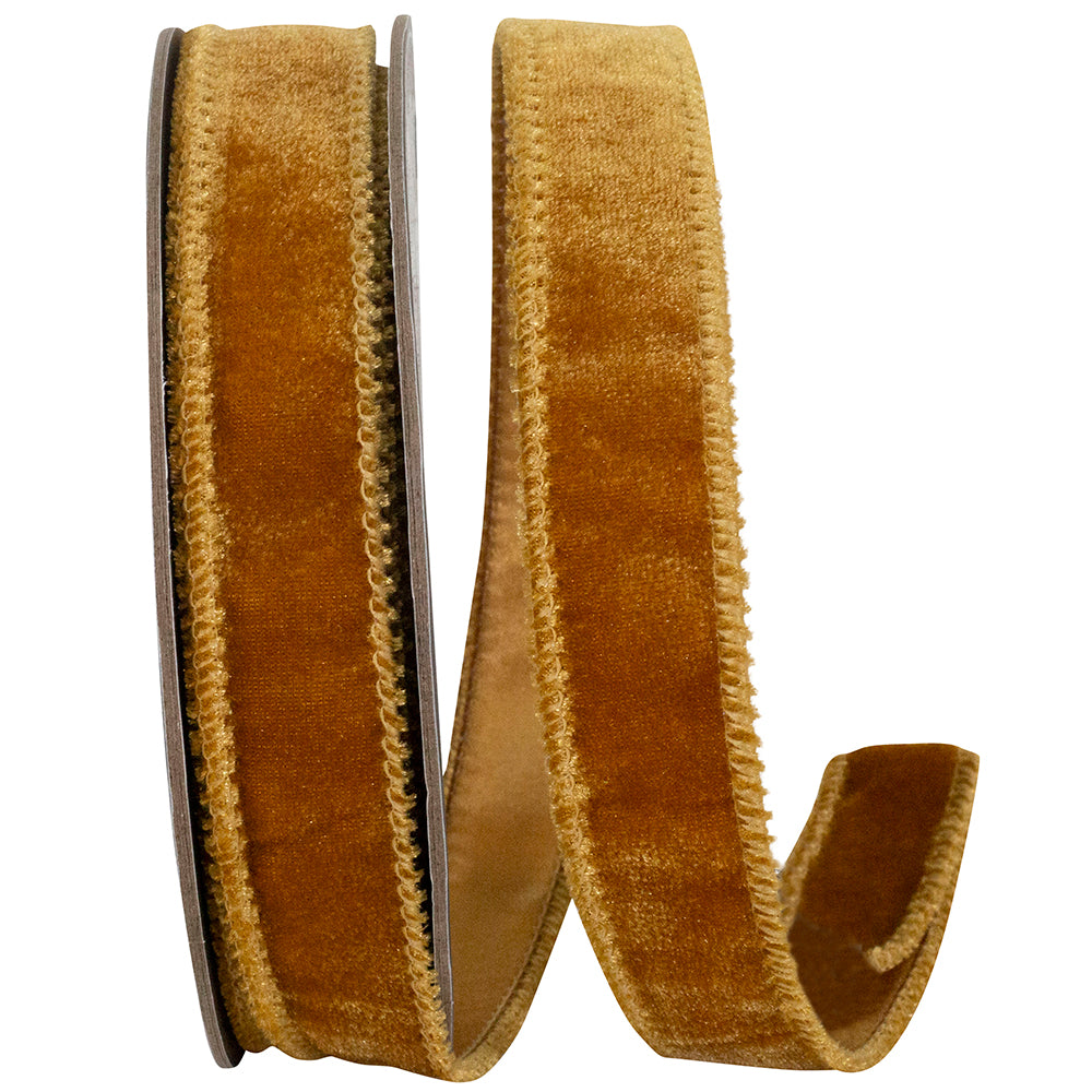 Caramel 1 Inch Luxe Plush Velvet Wired Edge Ribbon for Wreaths & Bows