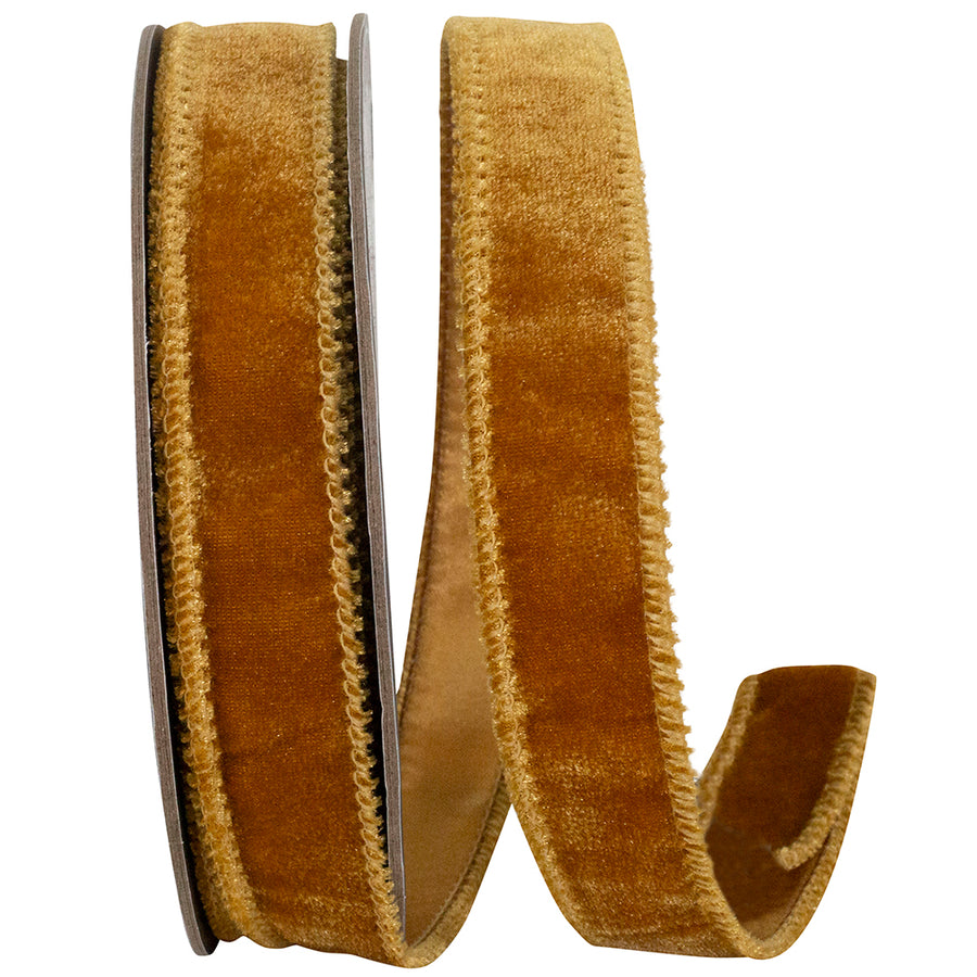 Caramel 1 Inch Luxe Plush Velvet Wired Edge Ribbon for Wreaths & Bows