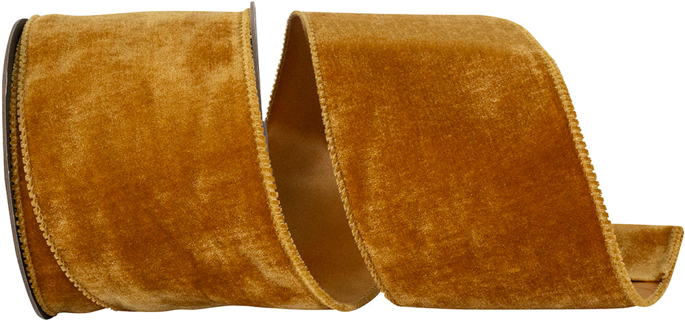 Caramel 4 Inch Luxe Plush Velvet Wired Edge Ribbon for Wreaths & Bows