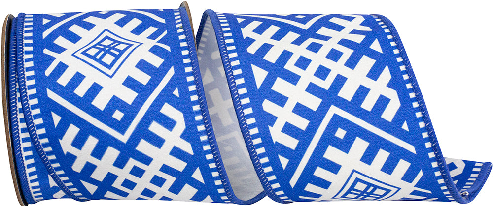 Royal White 4 Inch Wired Edge Chinoiserie Ribbon