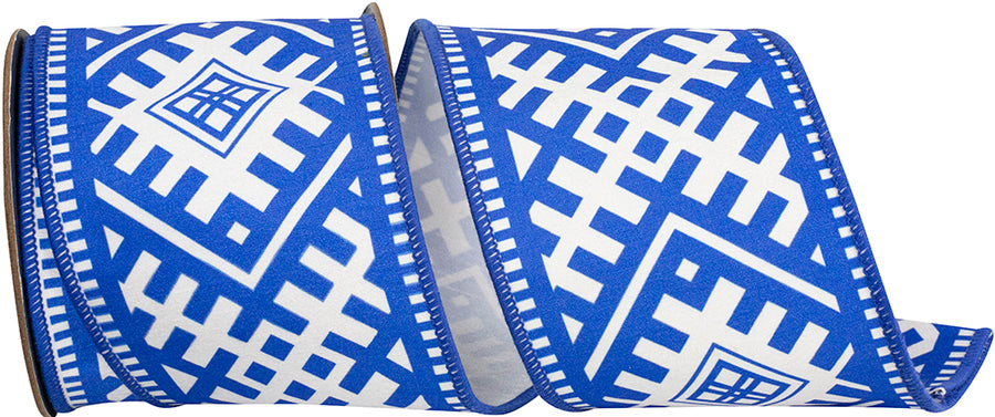 Royal White 4 Inch Wired Edge Chinoiserie Ribbon