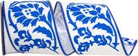 4 Inch Royal White Mantra Floral Chinoiserie Ribbon