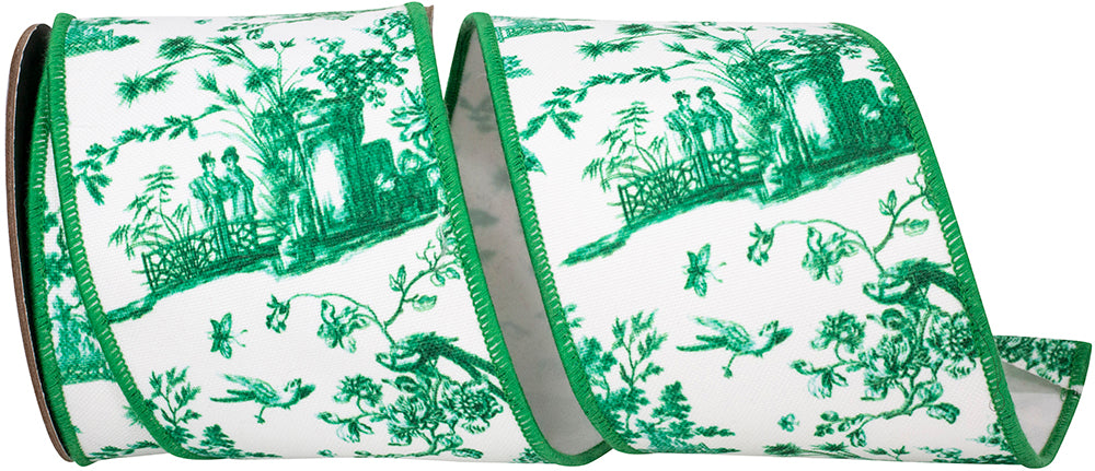 Kelly 4 Inch Asian Vista Chinoiserie Deluxe Wired Edge Ribbon for Wreaths & Bows