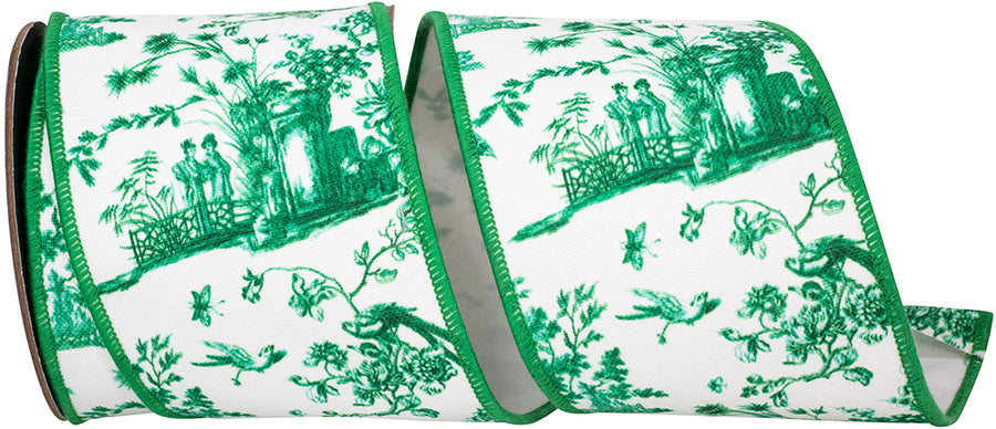 Kelly 4 Inch Asian Vista Chinoiserie Deluxe Wired Edge Ribbon for Wreaths & Bows