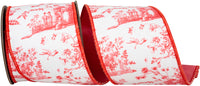 Coral 4 Inch Asian Vista Chinoiserie Deluxe Wired Edge Ribbon for Wreaths & Bows