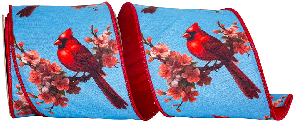 Blue Red 4 Inch Cardinal Blossom Deluxe Wired Edge Ribbon for Wreaths & Bows