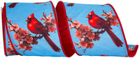 Blue Red 4 Inch Cardinal Blossom Deluxe Wired Edge Ribbon for Wreaths & Bows