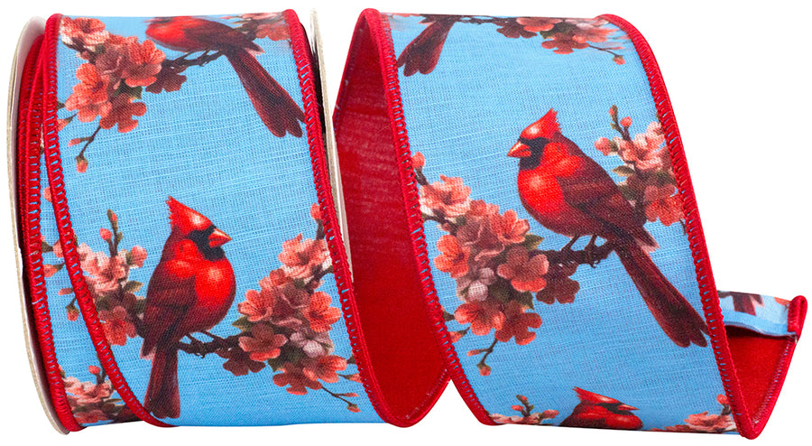 Blue Red 2-1 2 Inch Cardinal Blossom Deluxe Wired Edge Ribbon for Wreaths & Bows