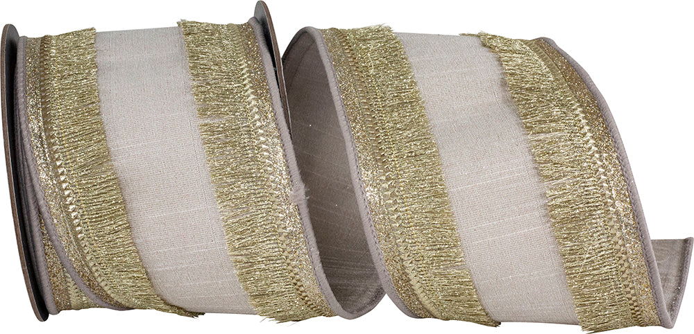 Champagne Metallic Fringe Dupioni Ribbon 4 Inch for Bows