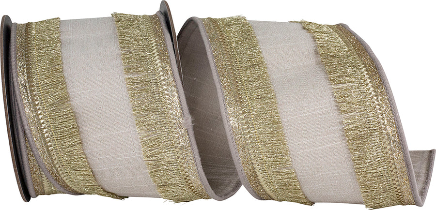 Champagne Metallic Fringe Dupioni Ribbon 4 Inch for Bows