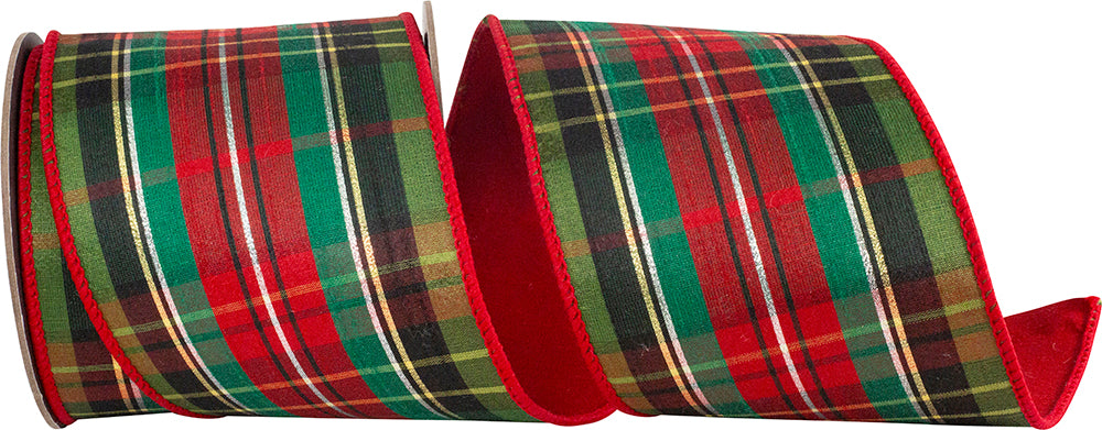 4 Inch Red Green Classic Plaid Wired Edge Ribbon