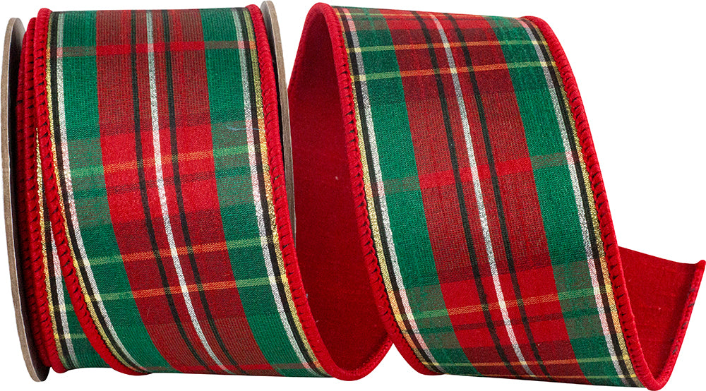 Classic Plaid Red Green Wired Edge Ribbon 2-1/2 Inch