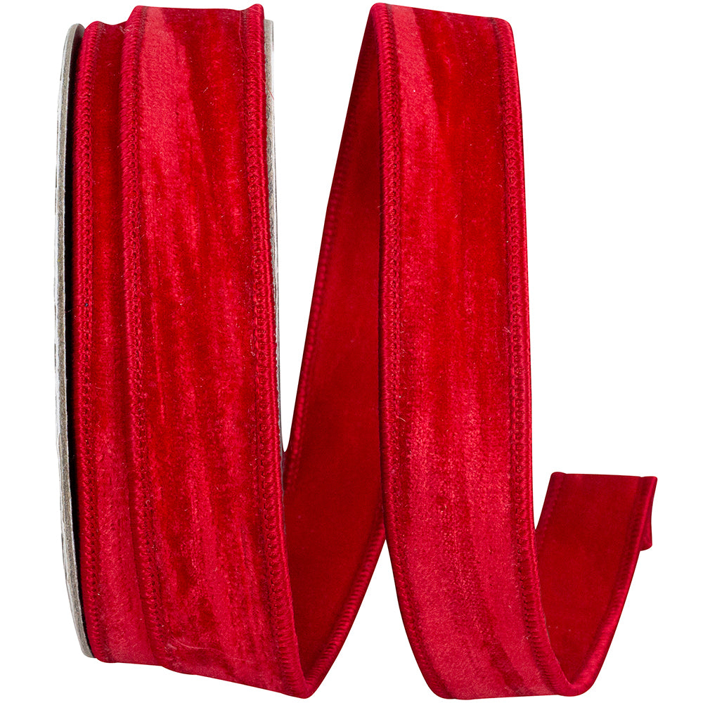 Red 1 Inch Crushed Velvet Touch Deluxe Wired Edge Ribbon for Wreaths & Bows