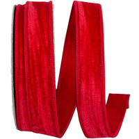 Red 1 Inch Crushed Velvet Touch Deluxe Wired Edge Ribbon for Wreaths & Bows