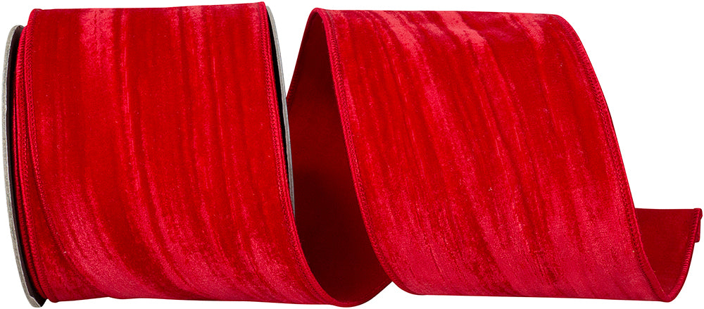 Red 4 Inch Crushed Velvet Touch Deluxe Wired Edge Ribbon for Wreaths & Bows
