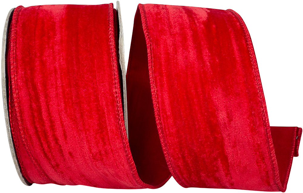 Red 2-1 2 Inch Crushed Velvet Touch Deluxe Wired Edge Ribbon for Wreaths & Bows