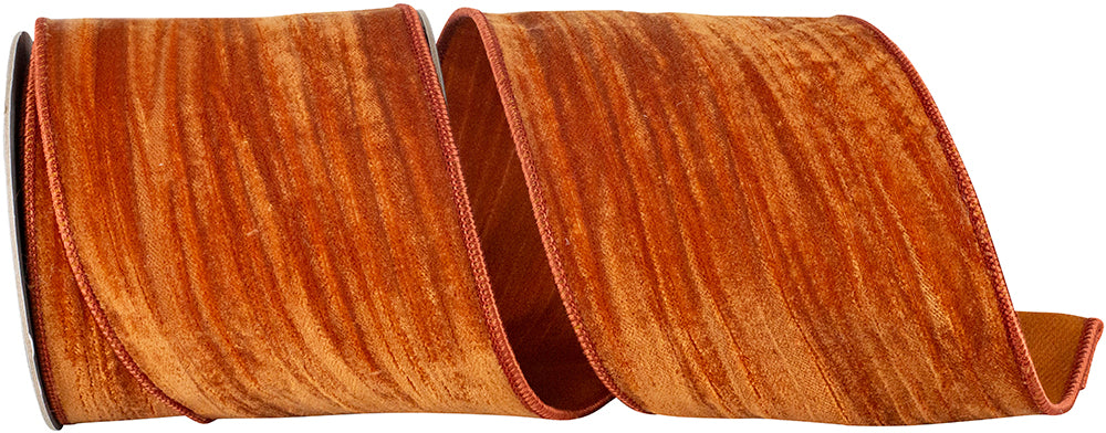 Copper 4 Inch Crushed Velvet Touch Deluxe Wired Edge Ribbon for Wreaths & Bows
