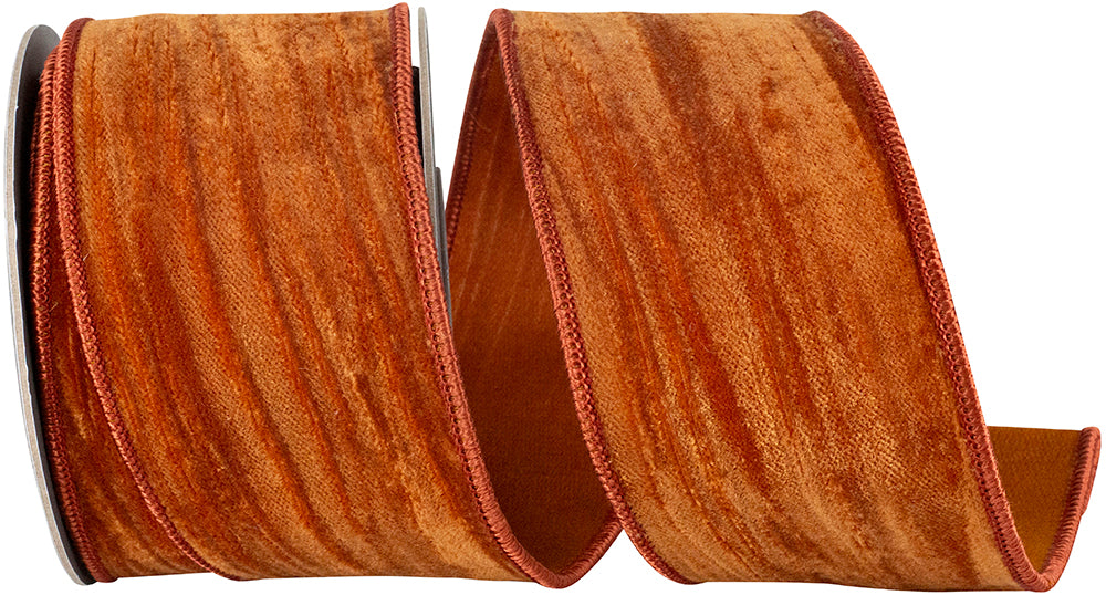Copper 2-1 2 Inch Crushed Velvet Touch Deluxe Wired Edge Ribbon for Wreaths & Bows