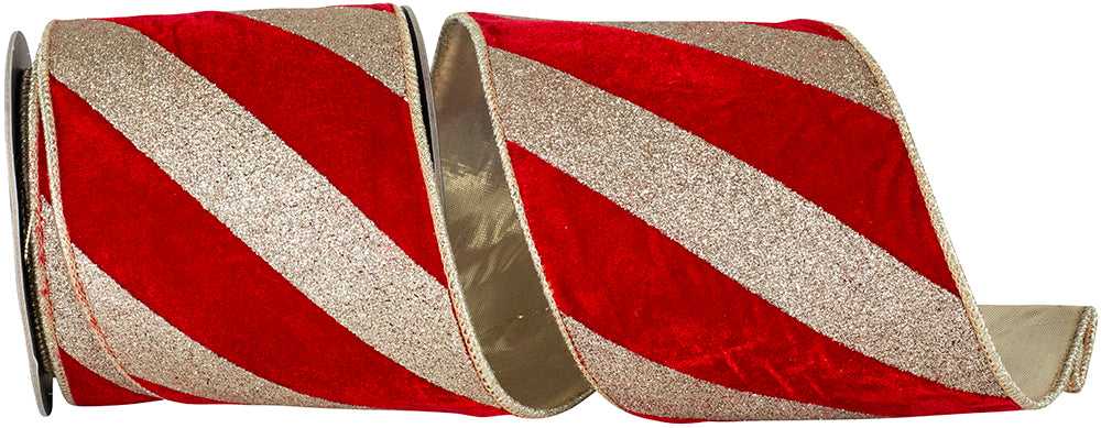 4 Inch Red Gold Plush Velvet Wired Edge Ribbon for Wreaths