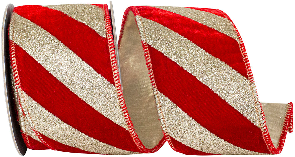 Red Gold Plush Velvet Wired Edge Ribbon 2-1/2 Inch