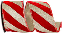 Red Gold Plush Velvet Wired Edge Ribbon 2-1/2 Inch