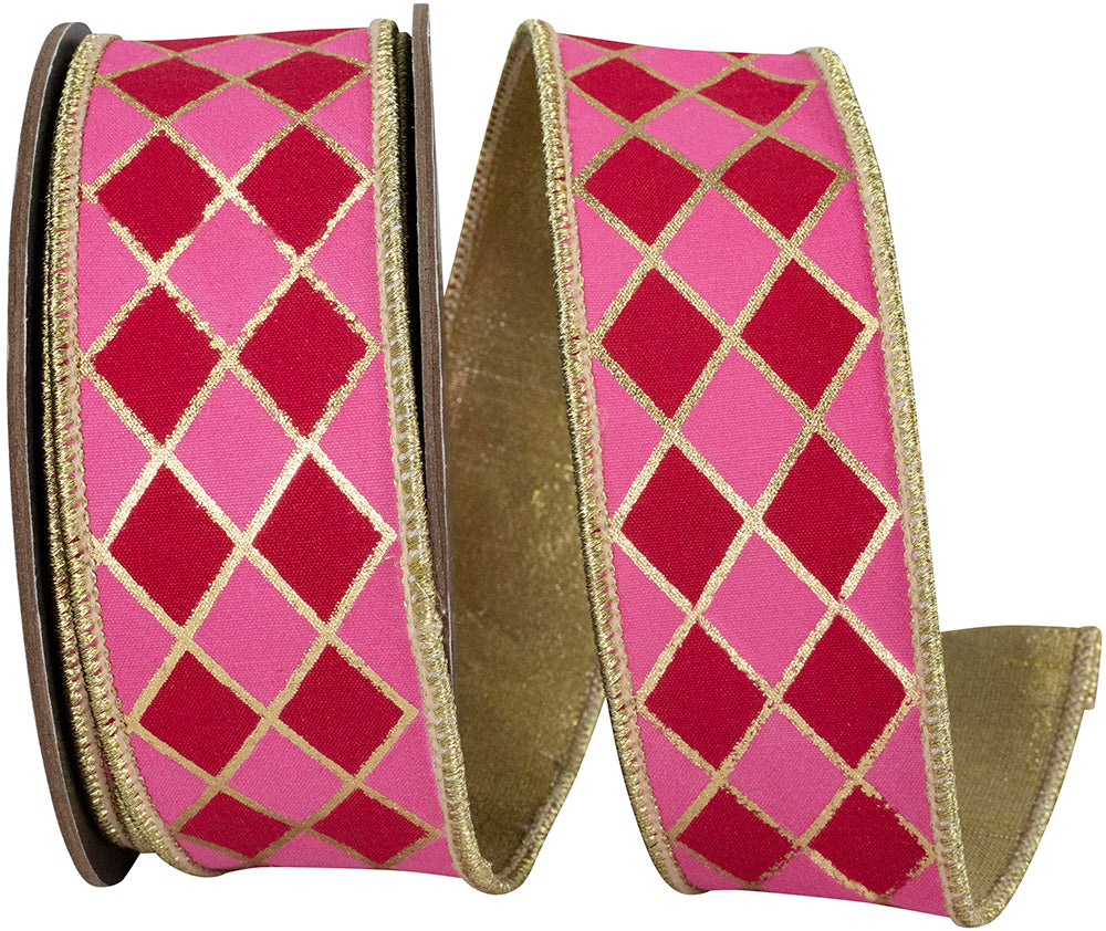 Fuchsia Pink 1-1/2 Inch Metallic Outline Wired Edge Ribbon