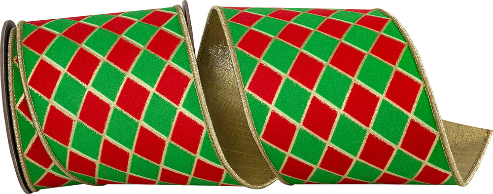 4 Inch Green Red Metallic Wired Edge Ribbon for Wreaths
