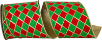 4 Inch Green Red Metallic Wired Edge Ribbon for Wreaths