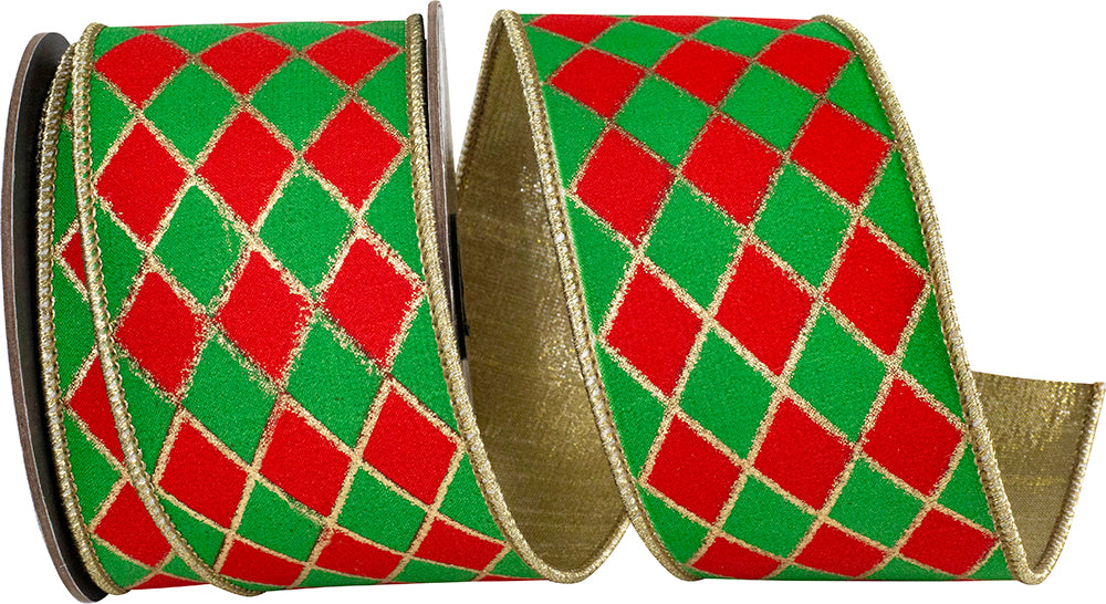 Diamond Elite Green Red 2-1/2 Inch Wired Edge Ribbon