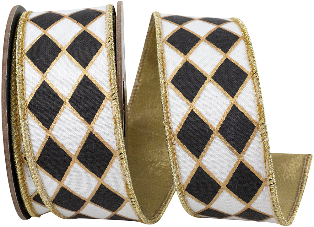 Diamond Elite Black White 1-1/2 Inch Wired Edge Ribbon