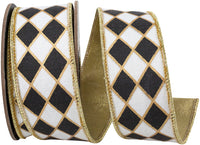 Diamond Elite Black White 1-1/2 Inch Wired Edge Ribbon