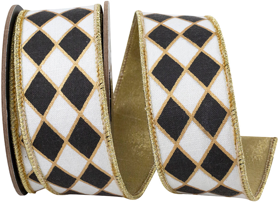 Diamond Elite Black White 1-1/2 Inch Wired Edge Ribbon